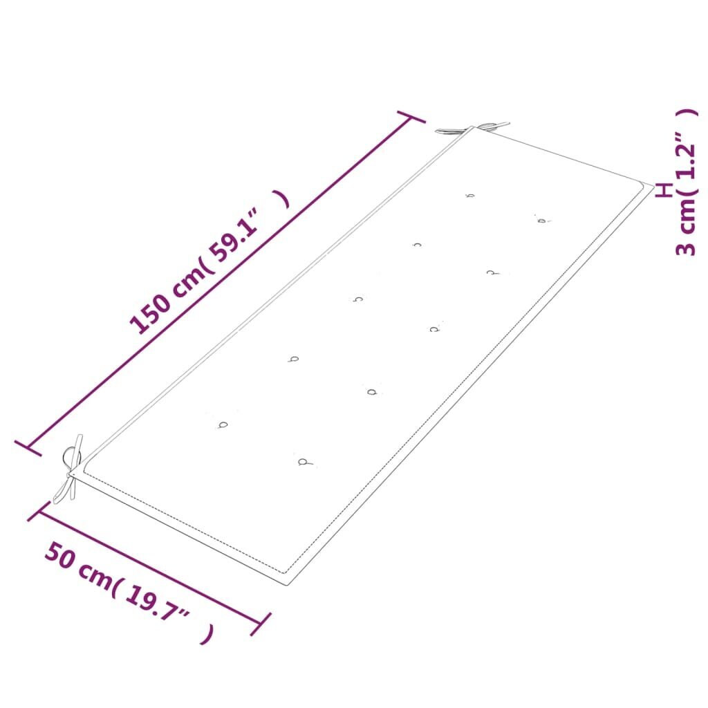 vidaXL sols ar pelēku matraci, 150 cm, masīvs tīkkoks cena un informācija | Dārza soli | 220.lv