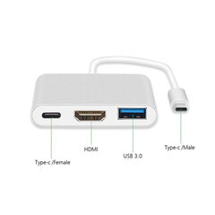 Adapteris - C tips uz HDMI 4K*2K, USB, USB tips C - metāls 0,25 metri balts цена и информация | Адаптеры и USB разветвители | 220.lv