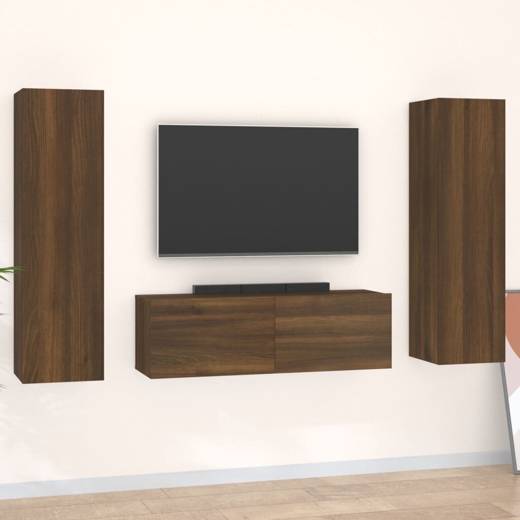 vidaXL 3-daļīgs TV skapīšu komplekts, ozola krāsa, inženierijas koks cena un informācija | TV galdiņi | 220.lv