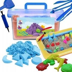 Kinētiskās smiltis kastē 3 kg, veidnes, baseins, zils цена и информация | Развивающие игрушки | 220.lv