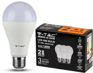 LED lampa 3-pack, E27/A60/8.5W/806lm/3000K cena un informācija | V-TAC TV un Sadzīves tehnika | 220.lv