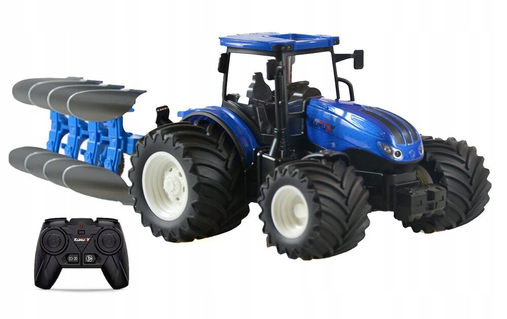 Tālvadības traktors ar arklu, metāla lukturiem cena un informācija | Rotaļlietas zēniem | 220.lv