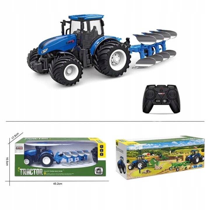 Tālvadības traktors ar arklu, metāla lukturiem cena un informācija | Rotaļlietas zēniem | 220.lv
