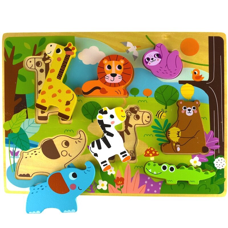 Koka puzle Tooky Toy, meža dzīvnieki cena un informācija | Rotaļlietas zīdaiņiem | 220.lv