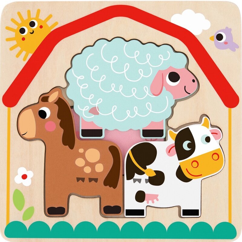 Tooky Toy koka puzle, lauksaimniecības dzīvnieki цена и информация | Rotaļlietas zīdaiņiem | 220.lv