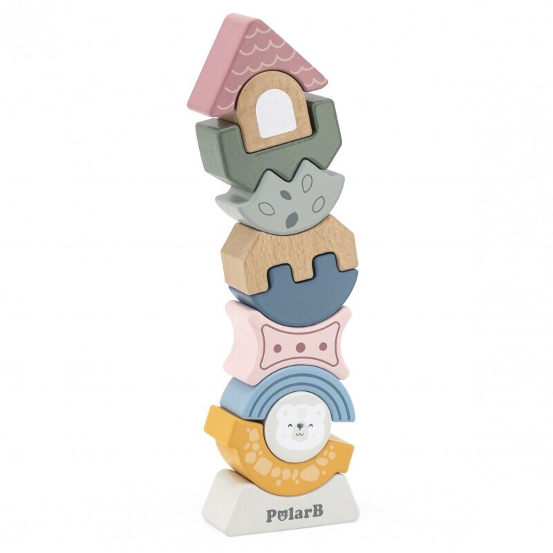 Koka bloku puzles tornis bērniem PolarB Viga cena un informācija | Attīstošās rotaļlietas | 220.lv