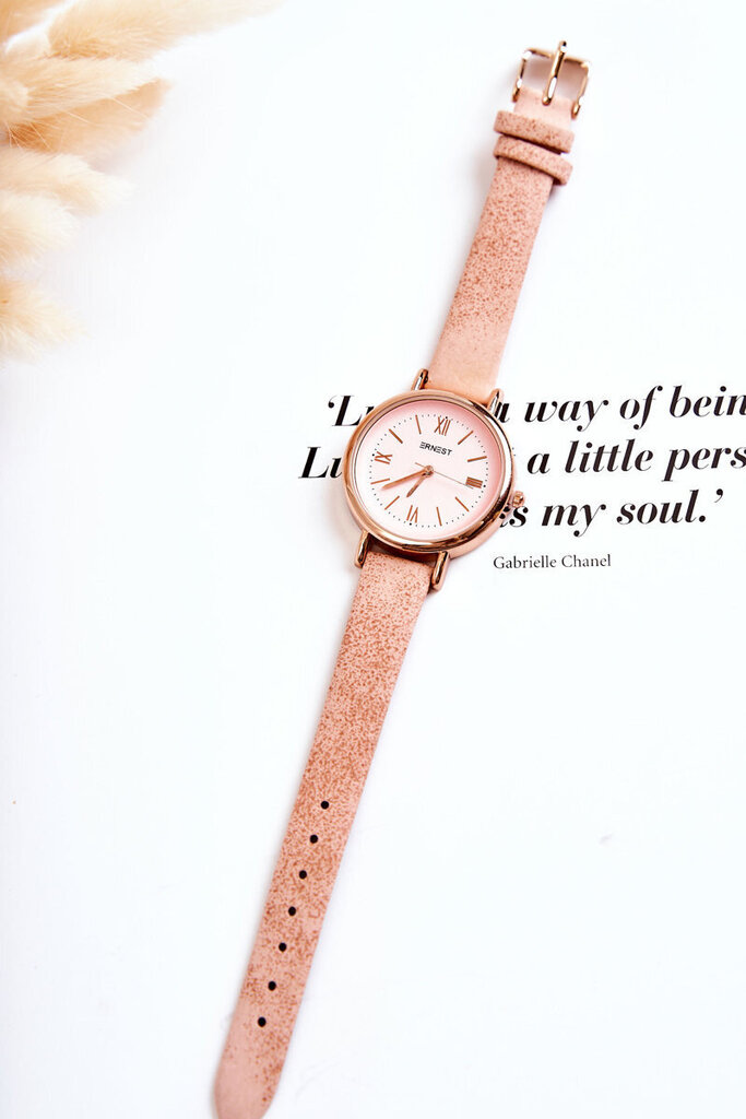 Sieviešu pulkstenis ar ādas siksniņu Ernests bez niķeļa gaiši rozā 20120-uniw cena un informācija | Sieviešu pulksteņi | 220.lv