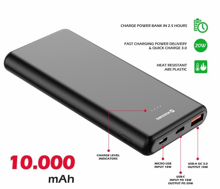 Swissten 22013912 10000 mAh cena un informācija | Lādētāji-akumulatori (Power bank) | 220.lv