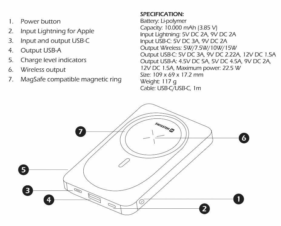 Swissten MagSafe 10000 mAh cena un informācija | Lādētāji-akumulatori (Power bank) | 220.lv