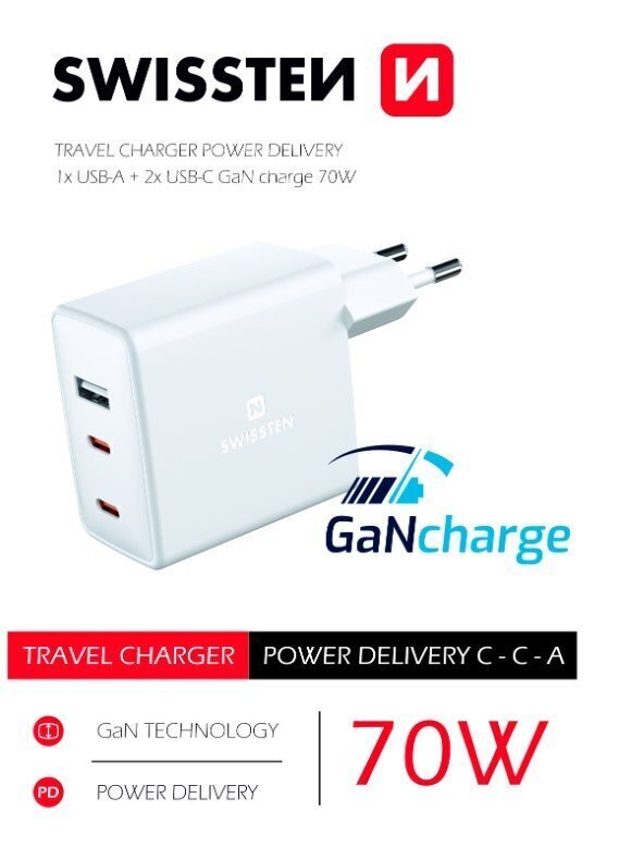 Swissten GaN Travel, USB-C, 3A cena un informācija | Lādētāji un adapteri | 220.lv