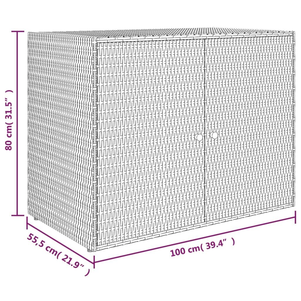 vidaXL dārza skapis, melns, 100x55,5x80 cm, PE rotangpalma cena un informācija | Skapīši viesistabai | 220.lv