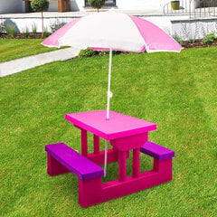 Детский садовый столик с зонтом и скамейками цена и информация | Деревянный стол для пикника с зонтиком AXI | 220.lv