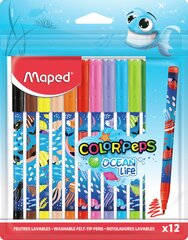 Фломастеры Maped Ocean Life 2.0мм 12 цветов, PP упаковка цена и информация | Принадлежности для рисования, лепки | 220.lv