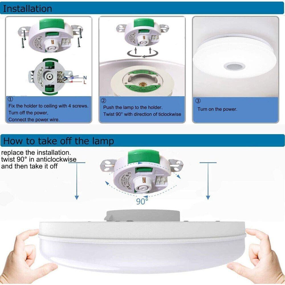 Led griestu lampa ar iebūvētu Bluetooth cena un informācija | Griestu lampas | 220.lv