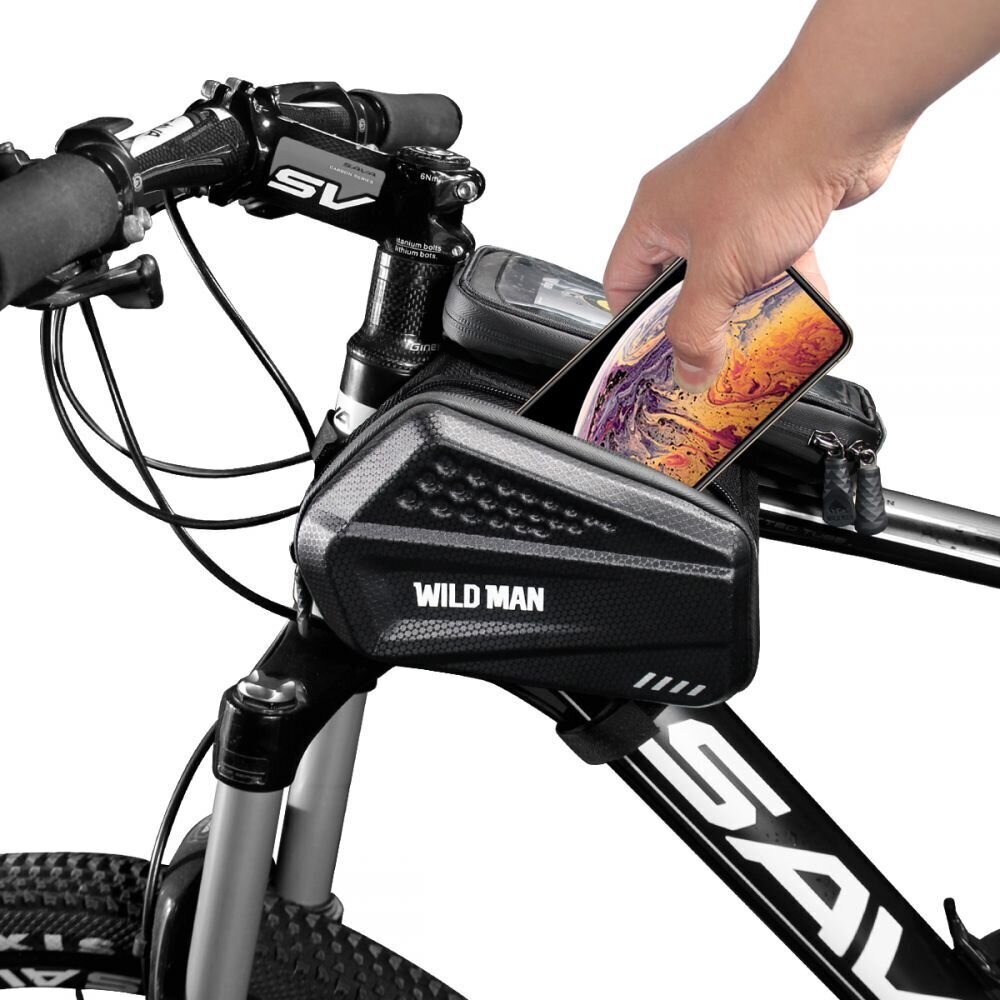 Velosipēda rāmja soma telefonam WildMan Hardpouch XXL, melna cena un informācija | Citi velo piederumi un aksesuāri | 220.lv