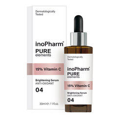 Sejas serums ar 15% C vitamīnu Pure Elements, InoPharm, 30 ml cena un informācija | Serumi sejai, eļļas | 220.lv