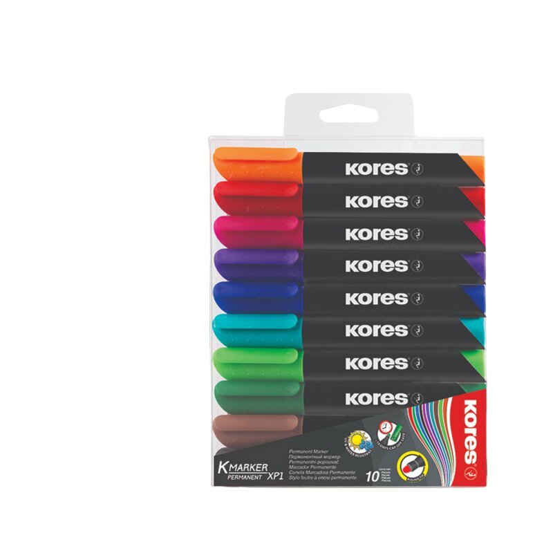 Permanenta marķieris KORES XP1, 3mm, apaļš uzgalis, 10 krāsu komplekts iepakojums 4 gab. cena un informācija | Rakstāmpiederumi | 220.lv