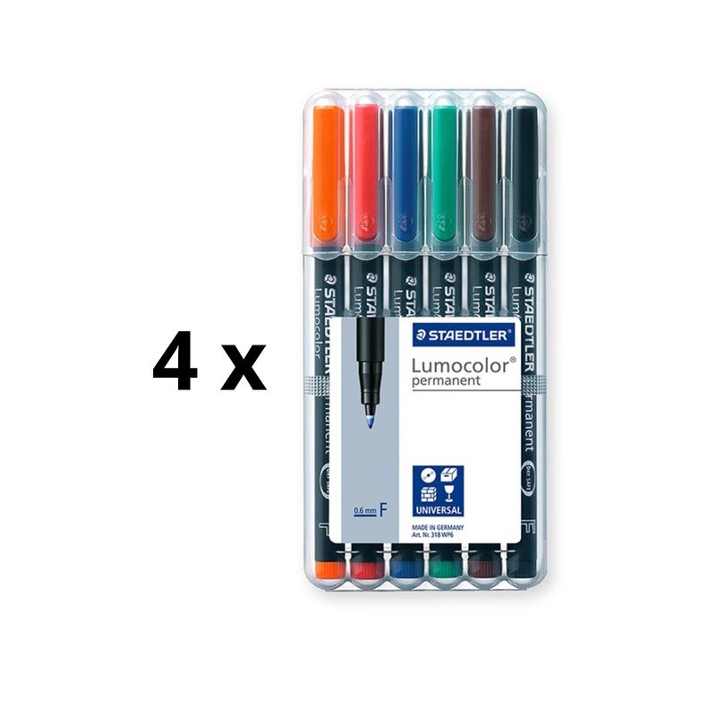 Permanenta marķieris STAEDTLER LUMOCOLOR 318F, 0.6 mm, 6 krāsu komplekts iepakojums 4 gab. cena un informācija | Rakstāmpiederumi | 220.lv