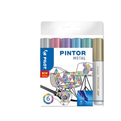 Permanenta marķieris PILOT PINTOR METALLIC 1.4mm, apaļš uzgalis, 6 kr. komplekts iepakojums 4 gab. cena un informācija | Rakstāmpiederumi | 220.lv