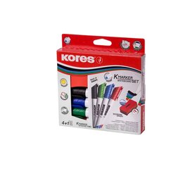 Tāfeles marķieru komplekts KORES K-Marker XW1 ovāls uzgalis, 4 krāsas + dzēšgumijas iepakojums 4 gab. cena un informācija | Rakstāmpiederumi | 220.lv