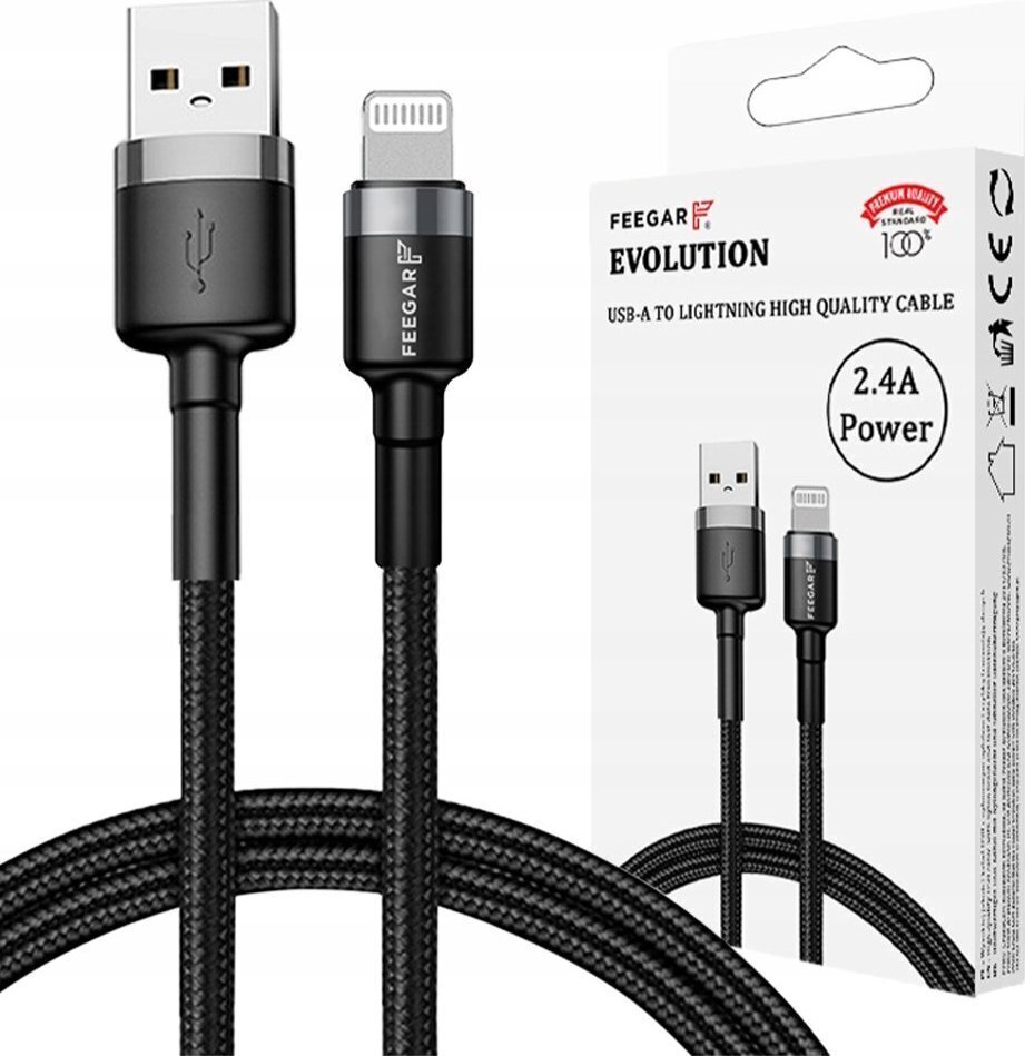 Кабель Feegar Cable USB-A Lightning 2.4A Nylon для iPhone 14 13 Pro 12 11  10 X 8 7 цена | 220.lv