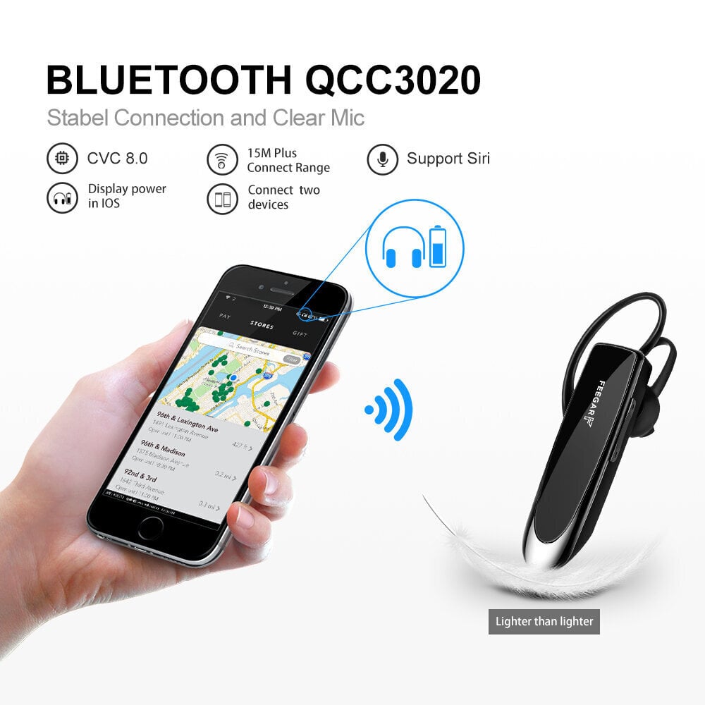 Brīvroku aprīkojums Brīvroku aprīkojums Feegar BF300 PRO Bezvadu austiņas Bluetooth BT 5.0 CSR 32h HD Multipoint cena un informācija | Bezvadu garnitūra | 220.lv