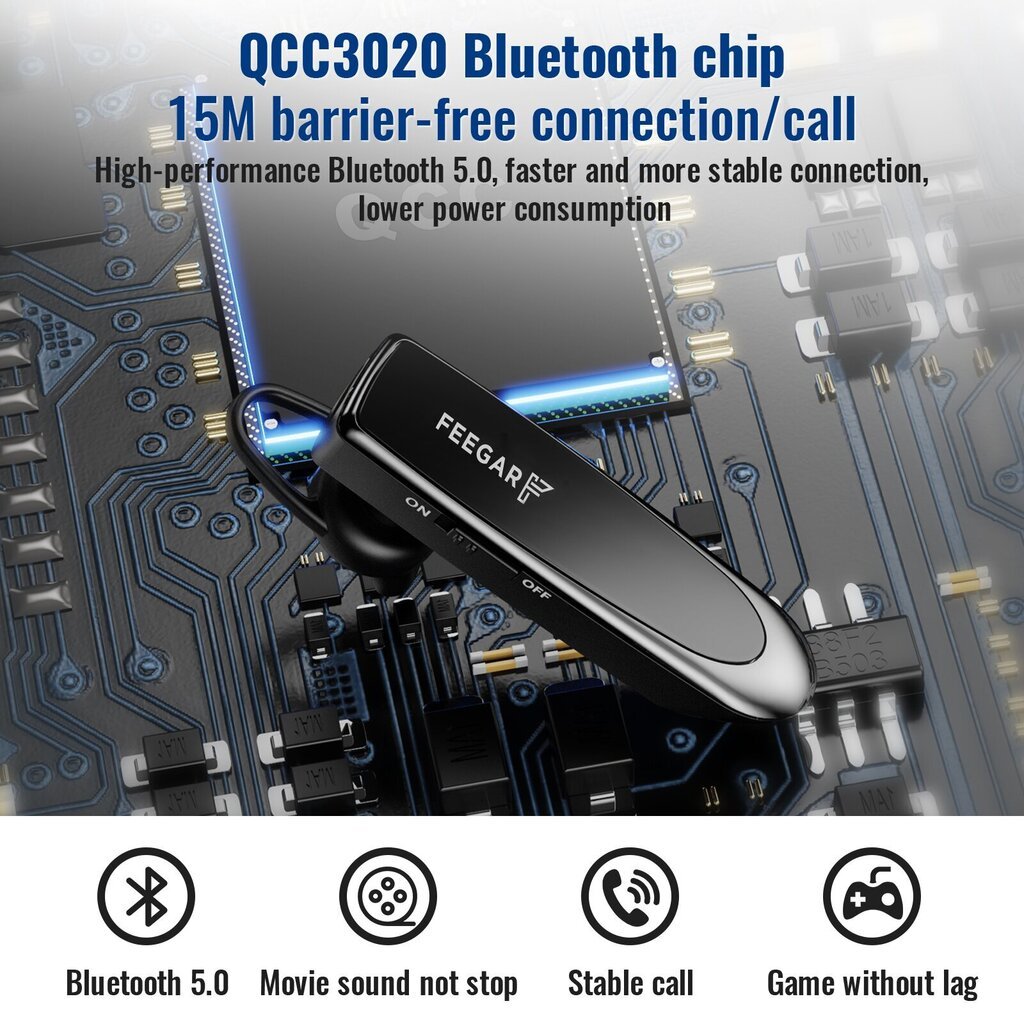 Brīvroku aprīkojums Brīvroku aprīkojums Feegar BF300 PRO Bezvadu austiņas Bluetooth BT 5.0 CSR 32h HD Multipoint cena un informācija | Bezvadu garnitūra | 220.lv