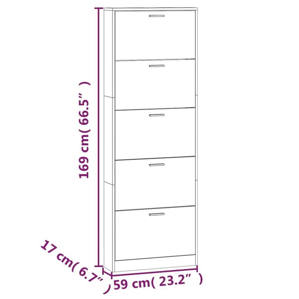 vidaXL apavu skapītis, spīdīgi balts, 59x17x169 cm, inženierijas koks cena un informācija | Apavu skapji, apavu plaukti, priekšnama soliņi | 220.lv