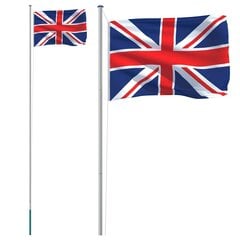 vidaXL Lielbritānijas karogs un masts, 6,23 m, alumīnijs cena un informācija | Karogi un aksesuāri | 220.lv