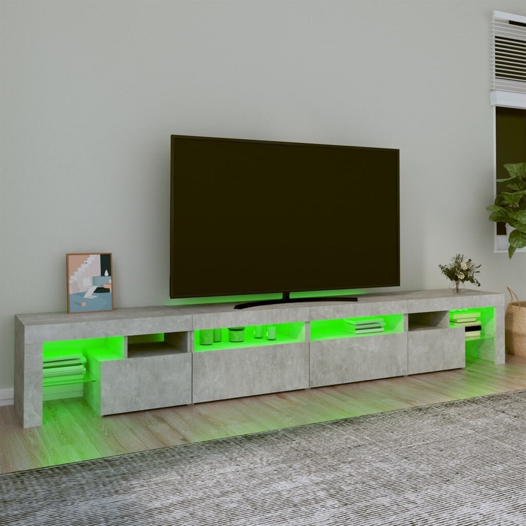 vidaXL TV skapītis ar LED apgaismojumu, betona pelēks, 280x36,5x40 cm cena un informācija | TV galdiņi | 220.lv