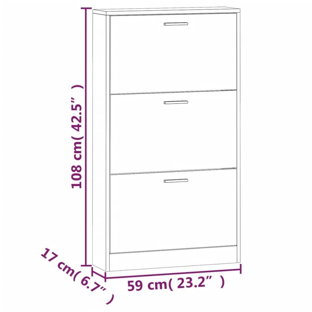 vidaXL apavu skapītis, ozolkoka, 59x17x108 cm, inženierijas koks cena un informācija | Apavu skapji, apavu plaukti, priekšnama soliņi | 220.lv