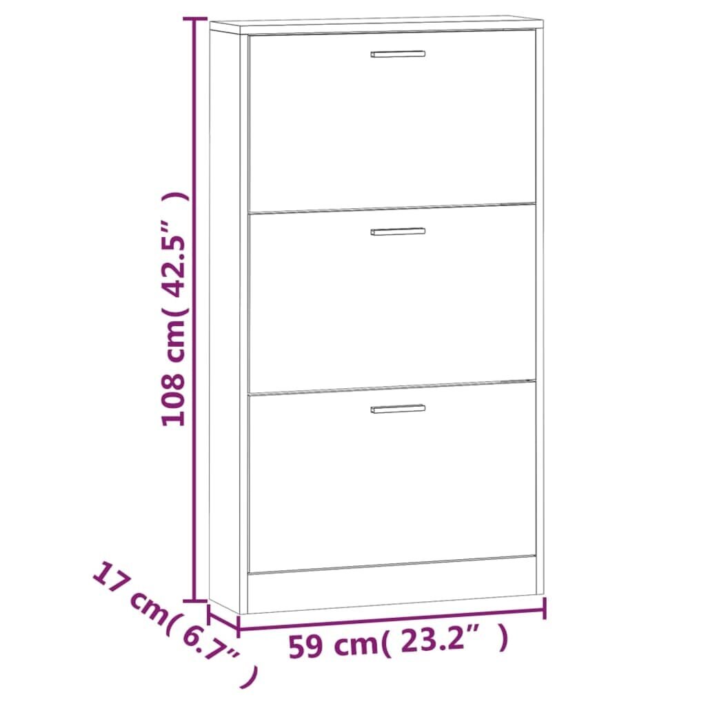 vidaXL apavu plaukts, melns, 59x17x108 cm, inženierijas koks cena un informācija | Apavu skapji, apavu plaukti, priekšnama soliņi | 220.lv