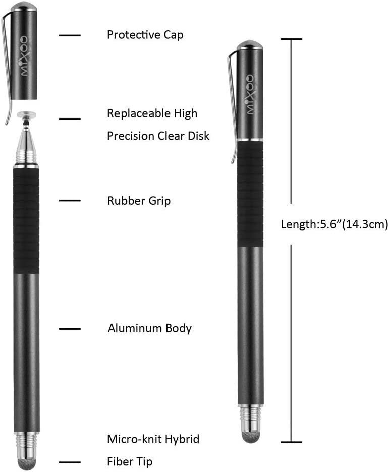 Mixoo Precision Disc Stylus Touch Pen Stylus 2 vienā kapacitatīvā skārienekrāna pildspalva, kas ir saderīga ar viedtālruņiem un planšetdatoriem (melns + zils) cena un informācija | Citi aksesuāri planšetēm un e-grāmatām | 220.lv