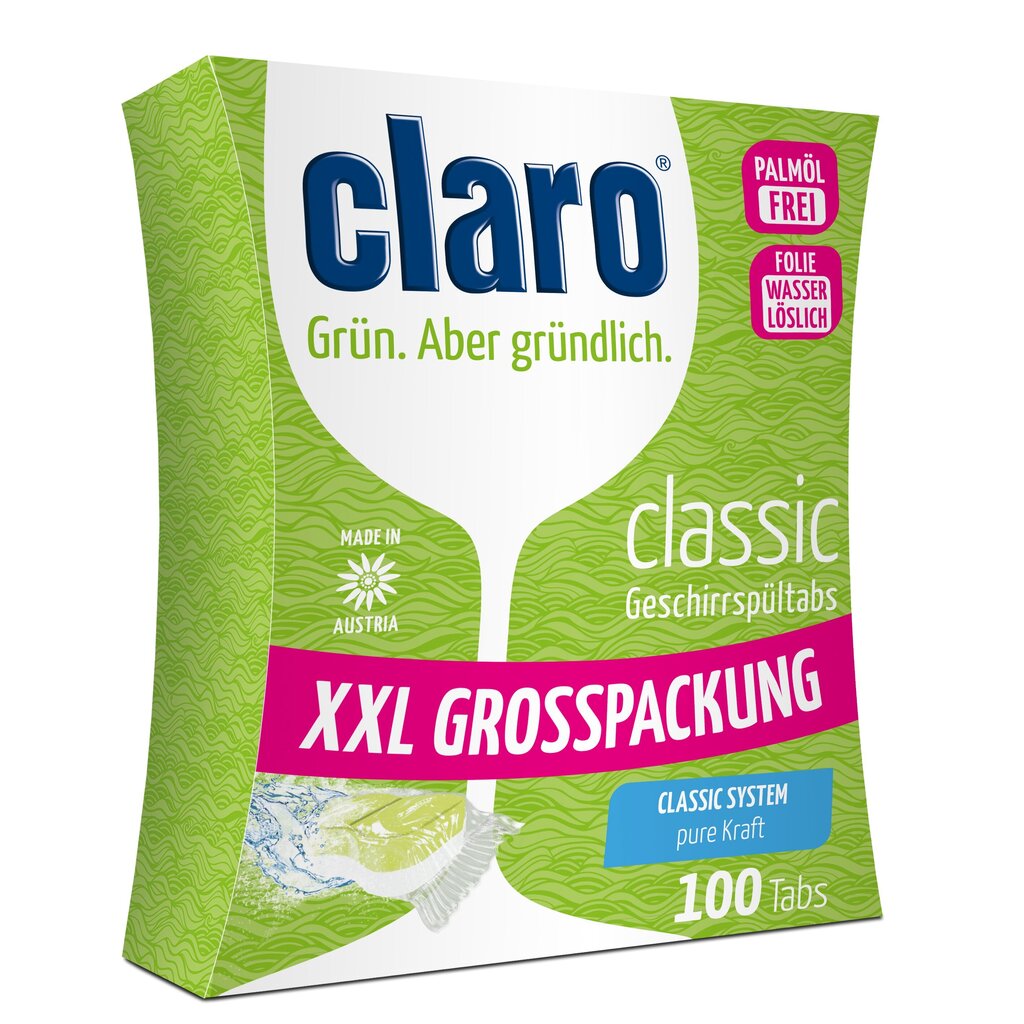 Ekoloģiskas tabletes trauku mazgājamajām mašīnām CLARO Classic 100gab. cena un informācija | Trauku mazgāšanas līdzekļi | 220.lv