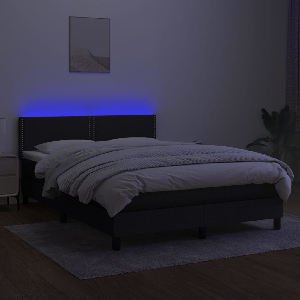 vidaXL atsperu gulta ar matraci, LED, melns audums, 140x190 cm cena un informācija | Gultas | 220.lv