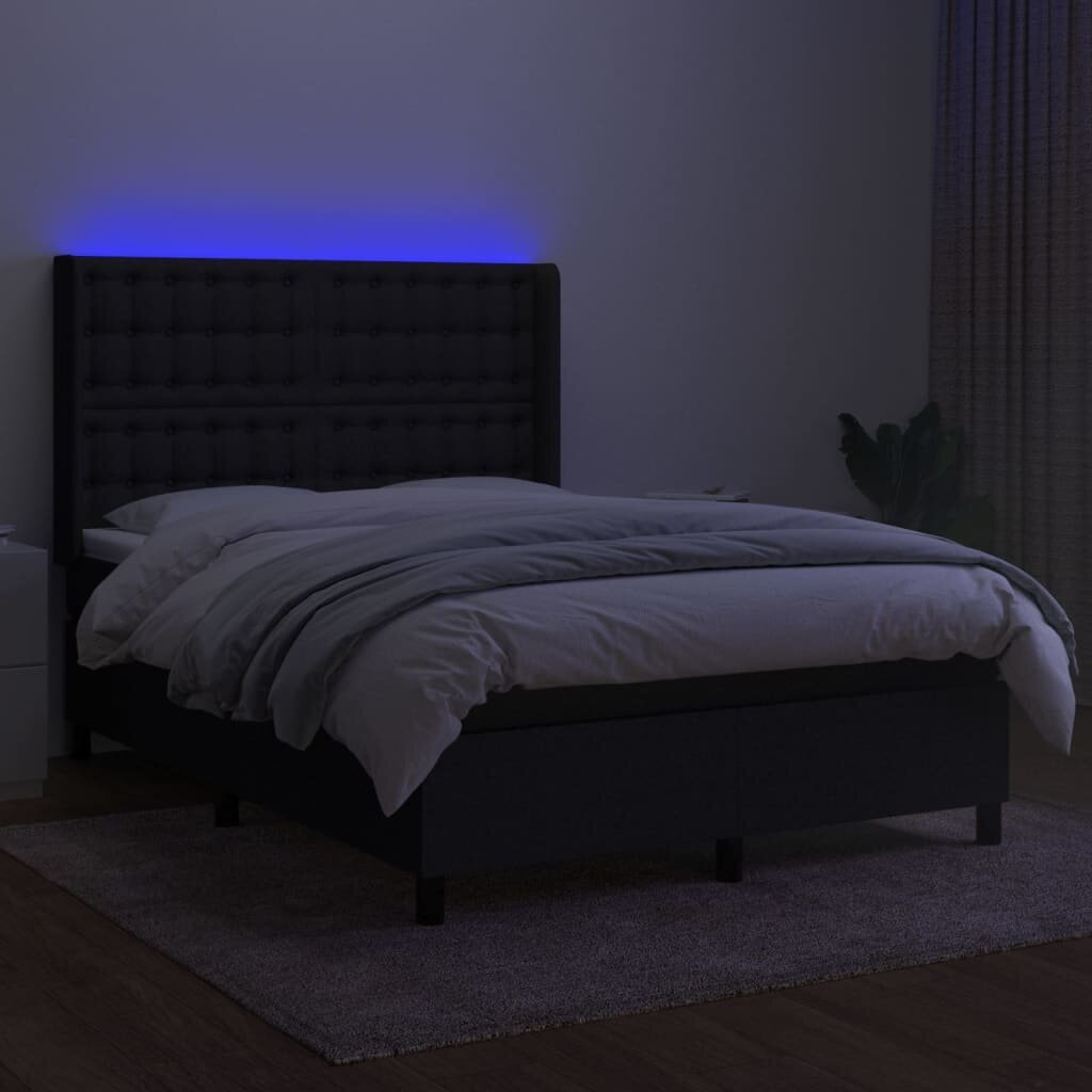 vidaXL atsperu gulta ar matraci, LED, melns audums, 140x190 cm cena un informācija | Gultas | 220.lv