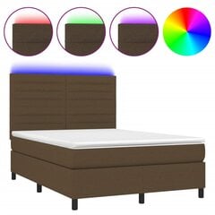 vidaXL atsperu gulta ar matraci, LED, tumši brūns audums, 140x190 cm cena un informācija | Gultas | 220.lv