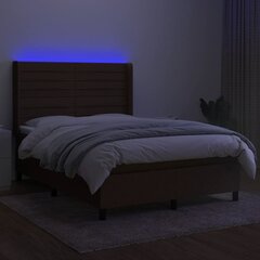 vidaXL atsperu gulta ar matraci, LED, tumši brūns audums, 140x190 cm cena un informācija | Gultas | 220.lv
