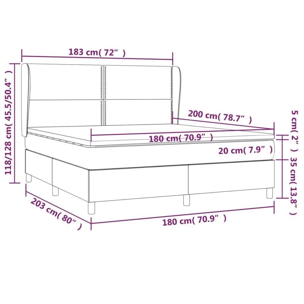 vidaXL atsperu gulta ar matraci, pelēkbrūns, 180x200 cm, audums cena un informācija | Gultas | 220.lv