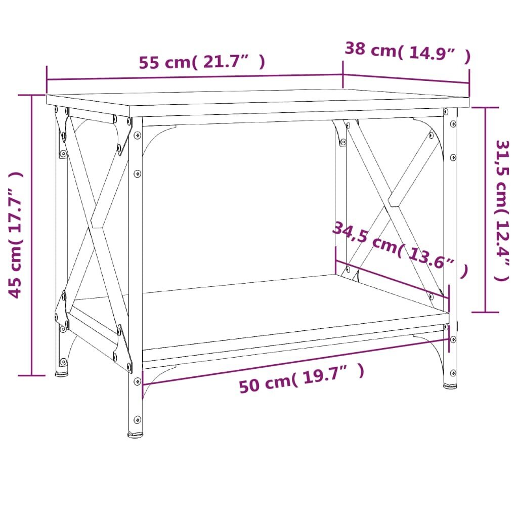 vidaXL galdiņš, ozolkoka krāsa, 55x38x45 cm, inženierijas koks cena un informācija | Žurnālgaldiņi | 220.lv