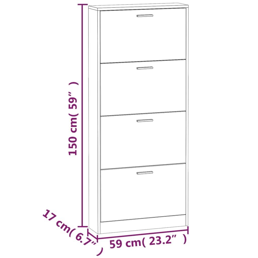 vidaXL apavu plaukts, betona pelēks, 59x17x150 cm, inženierijas koks cena un informācija | Apavu skapji, apavu plaukti, priekšnama soliņi | 220.lv