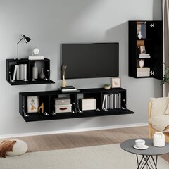 vidaXL 4-daļīgs TV skapīšu komplekts, melns, inženierijas koks cena un informācija | TV galdiņi | 220.lv