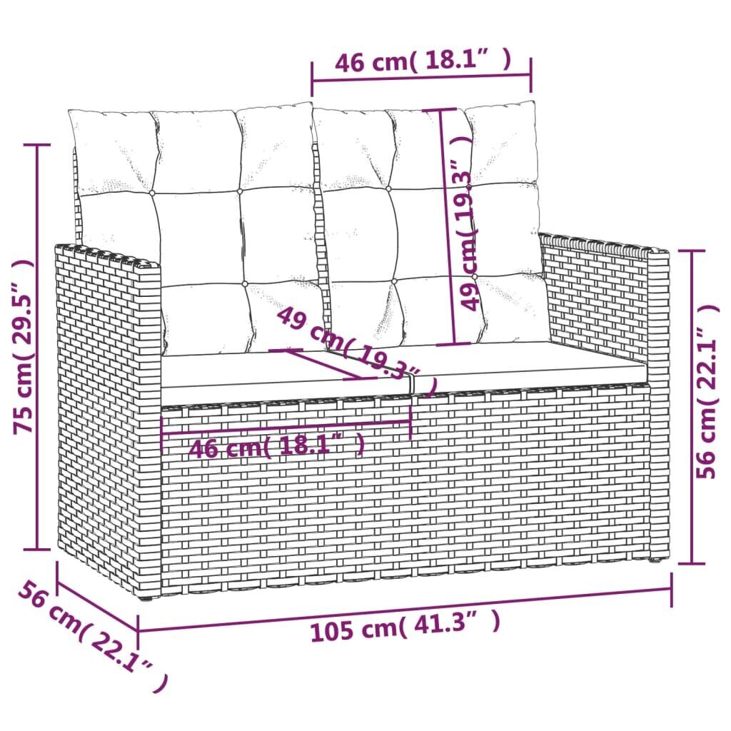 vidaXL dārza sols ar matračiem, 105 cm, melns, PE rotangpalma cena un informācija | Dārza soli | 220.lv