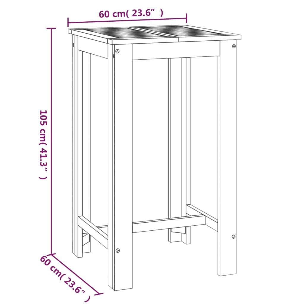 vidaXL dārza bāra galds, 60x60x105 cm, akācijas masīvkoks cena un informācija | Dārza galdi | 220.lv
