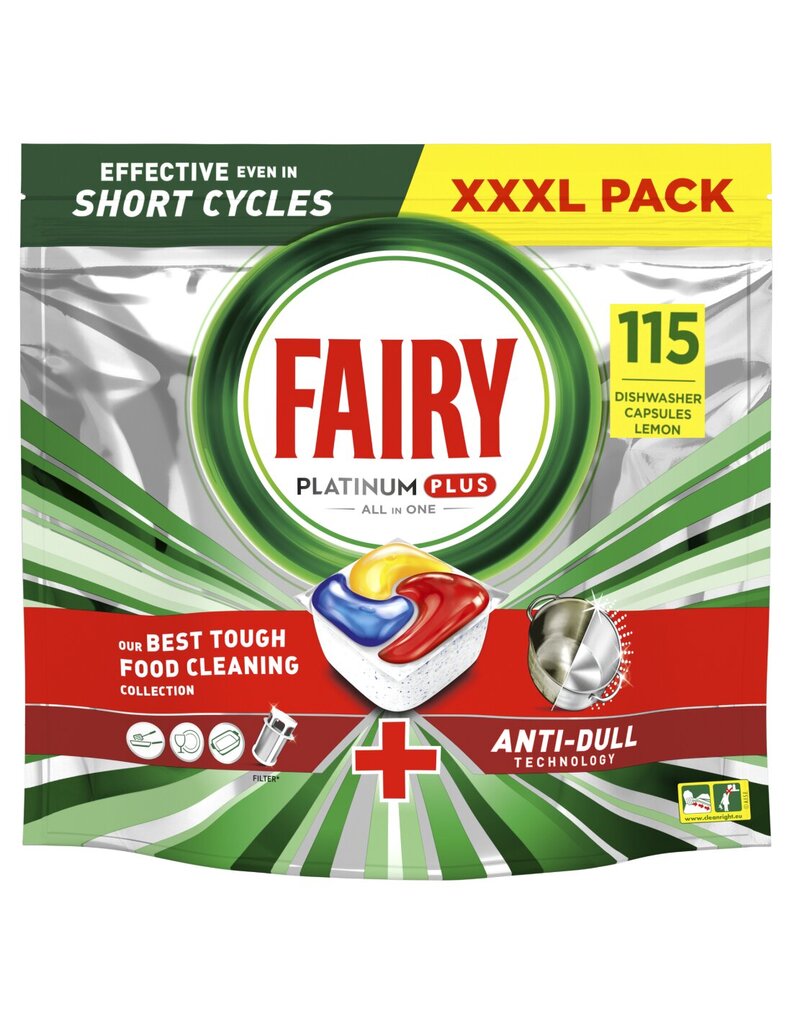 Fairy Platinum Plus All In One Tabletes Trauku Mašīnai Lemon, 115 Tabletes cena un informācija | Trauku mazgāšanas līdzekļi | 220.lv