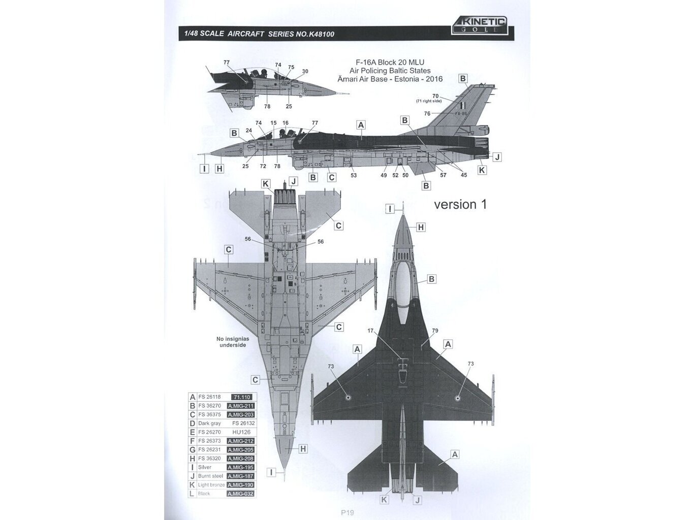 KINETIC - F-16A MLU NATO Viper, 1/48, 48100 цена и информация | Konstruktori | 220.lv