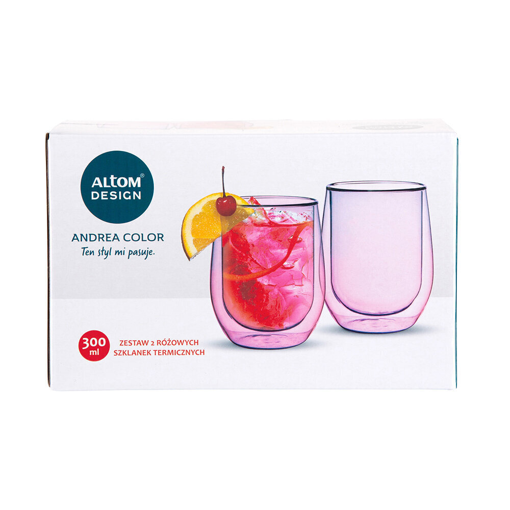 Andrea Color dubultstikla krūzes, 300 ml, rozā цена и информация | Glāzes, krūzes, karafes | 220.lv