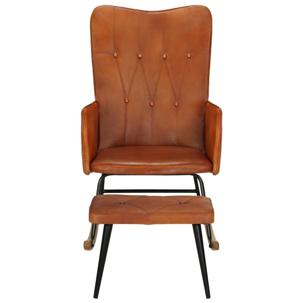 vidaXL šūpuļkrēsls ar kāju balstu, brūna dabīgā āda cena un informācija | Atpūtas krēsli | 220.lv