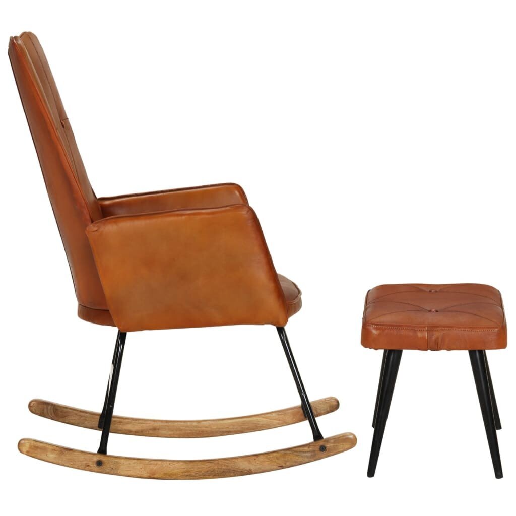vidaXL šūpuļkrēsls ar kāju balstu, brūna dabīgā āda cena un informācija | Atpūtas krēsli | 220.lv