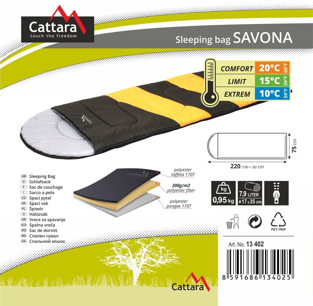 Guļammaiss Cattara Savona +10 °C cena un informācija | Guļammaisi | 220.lv